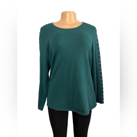 Soft Surroundings Teal Pearl Embellished Knit Sweater - Picture 1 of 9